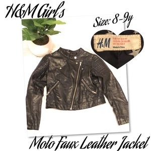 ❌SOLD❌H&M Girl’s Faux Moto Leather Jacket 8-9y